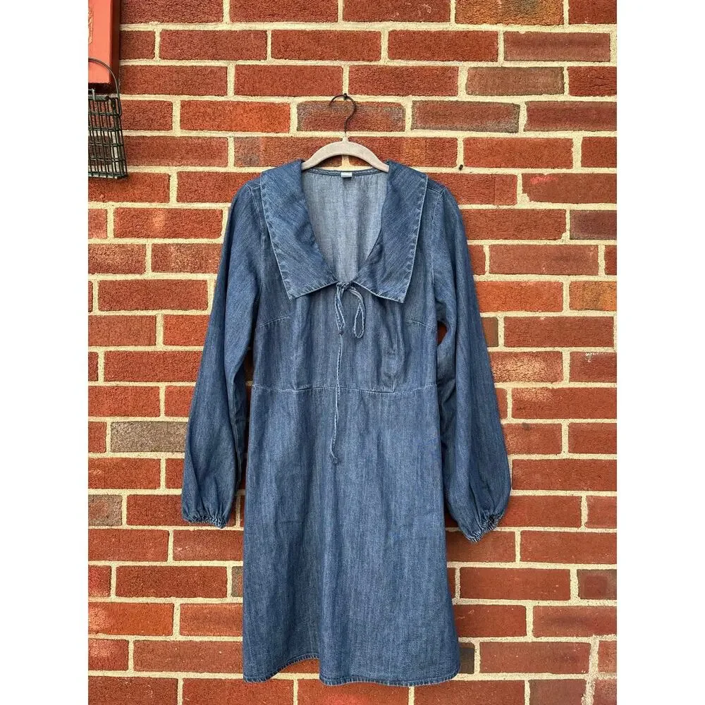 Old Navy Chambray Denim Dress Medium 100% Cotton Long Sleeve Boho Cottagecore - Picture 3 of 11